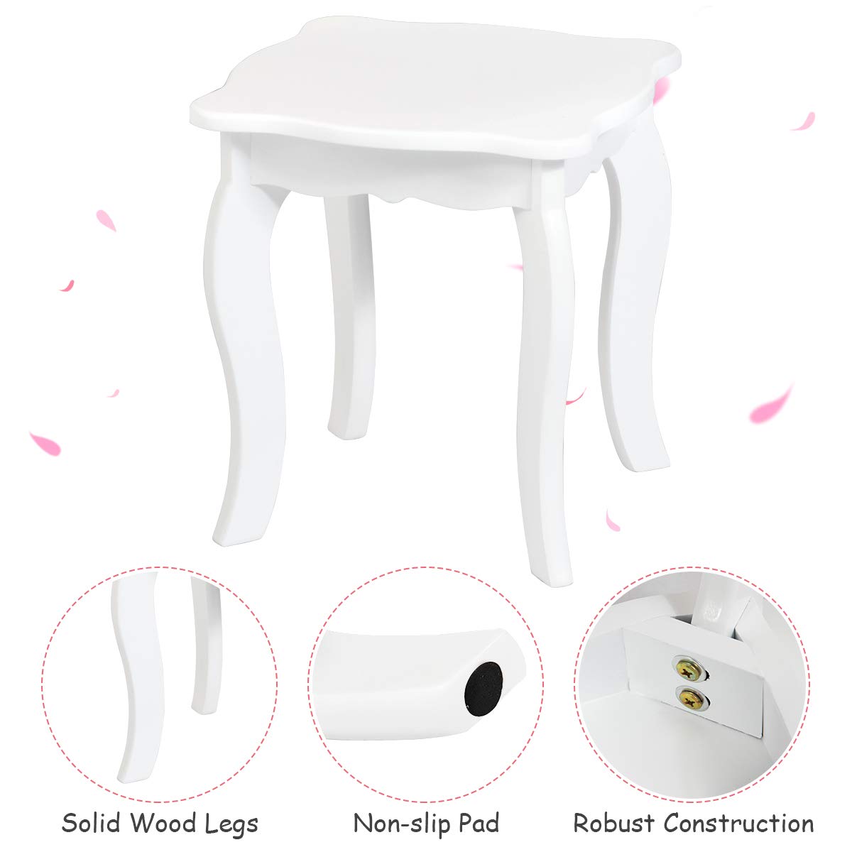 Kids Vanity Table and Stool Set Princess Makeup Dressing Table