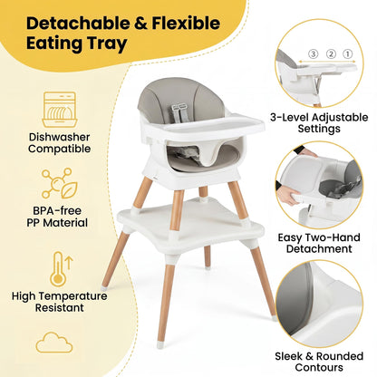 9 in 1 Convertible High Chairs for Toddlers, Infant Highchairs with Solid Wood Legs