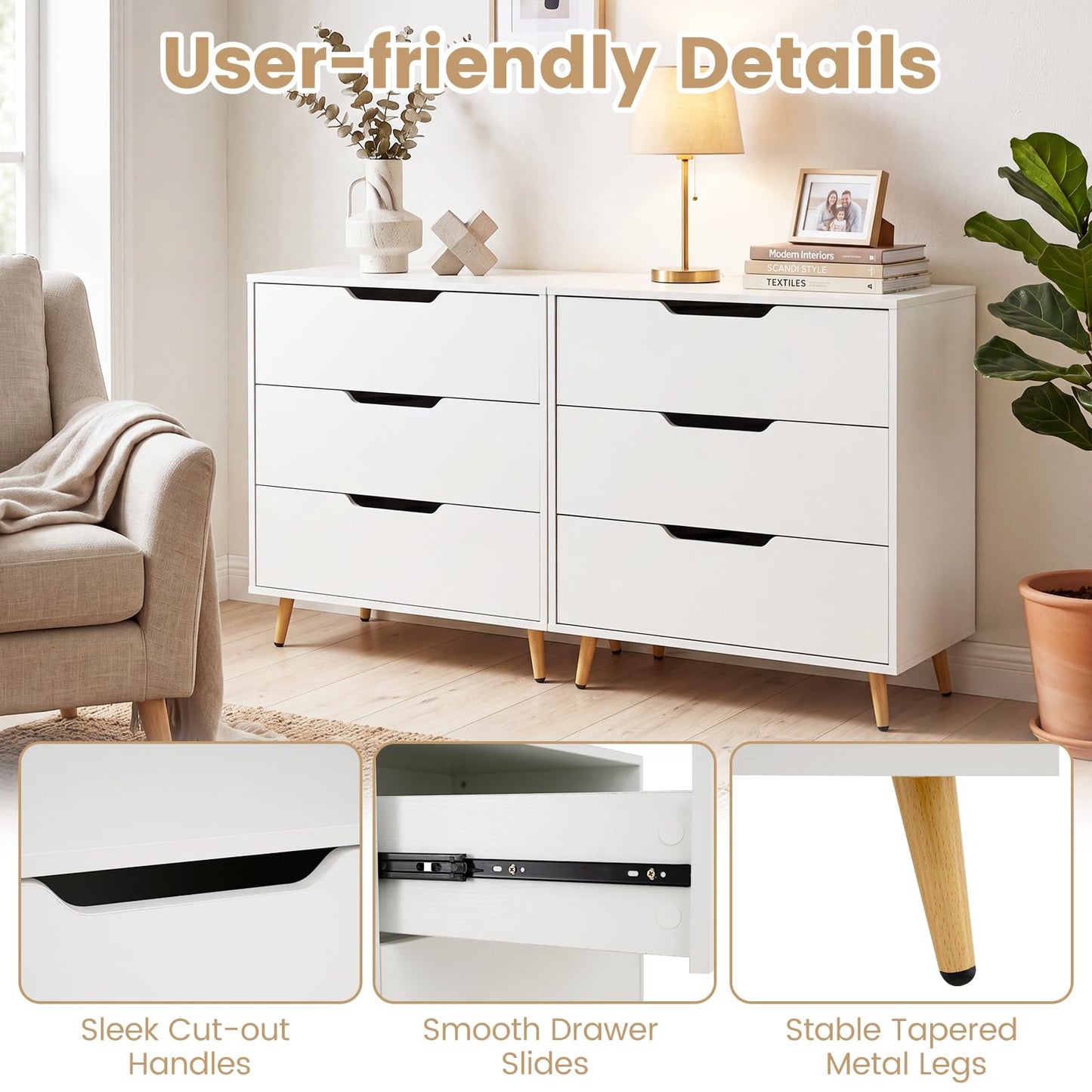 Wooden Nightstand with Anti Tipping Kits and Tall Storage for Living Room