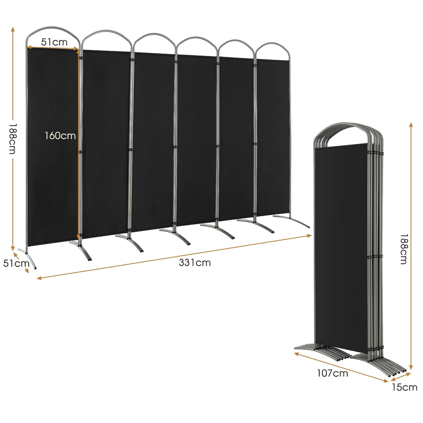 6 Panel Room Divider Freestanding and Folding Design for Home Office