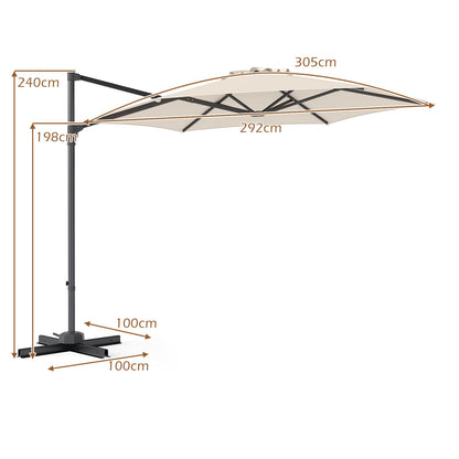 292cm Patio Cantilever Umbrella Large Offset Hanging Umbrella with 360° Rotation