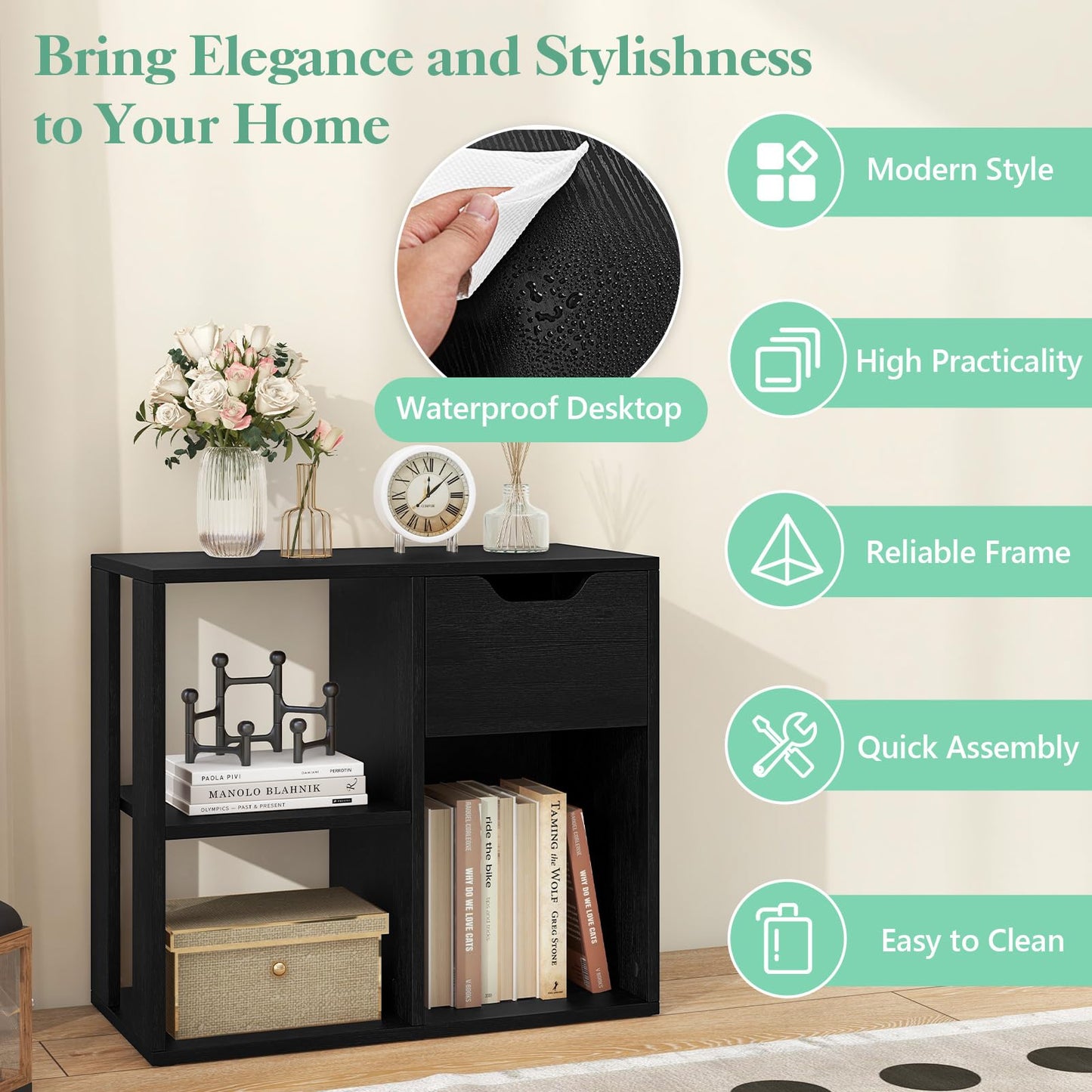 3 Cube Wooden Storage Shelf with Drawer