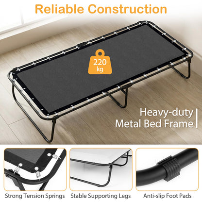 Cot Size Folding Bed with Mattress Heavy-Duty Metal Frame