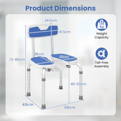 U-Shaped Shower Chair, 6-Level Height Adjustable Aluminium Shower Stool