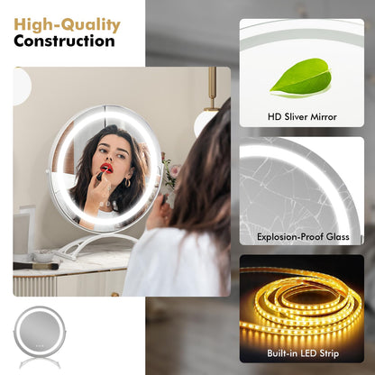 Makeup Vanity Mirror with Lights and Touch Screen with 360-Degree Rotation