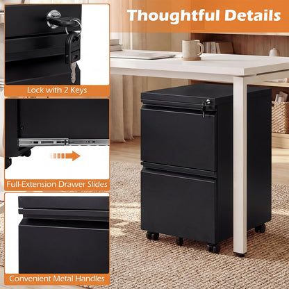 2/3-Drawers Mobile File Cabinet, Rolling Metal Filing Cabinet with 5 Casters and 2 Keys