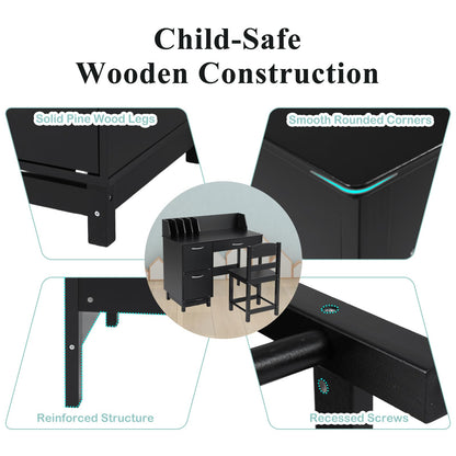 Kid's Study Desk and Chair Set with Deep Drawer and Enclosed Cabinets