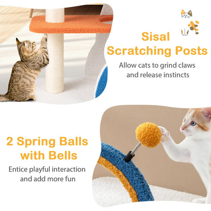 4-Level Cute Cat Tree Tower with UFO-Shaped Top Perch