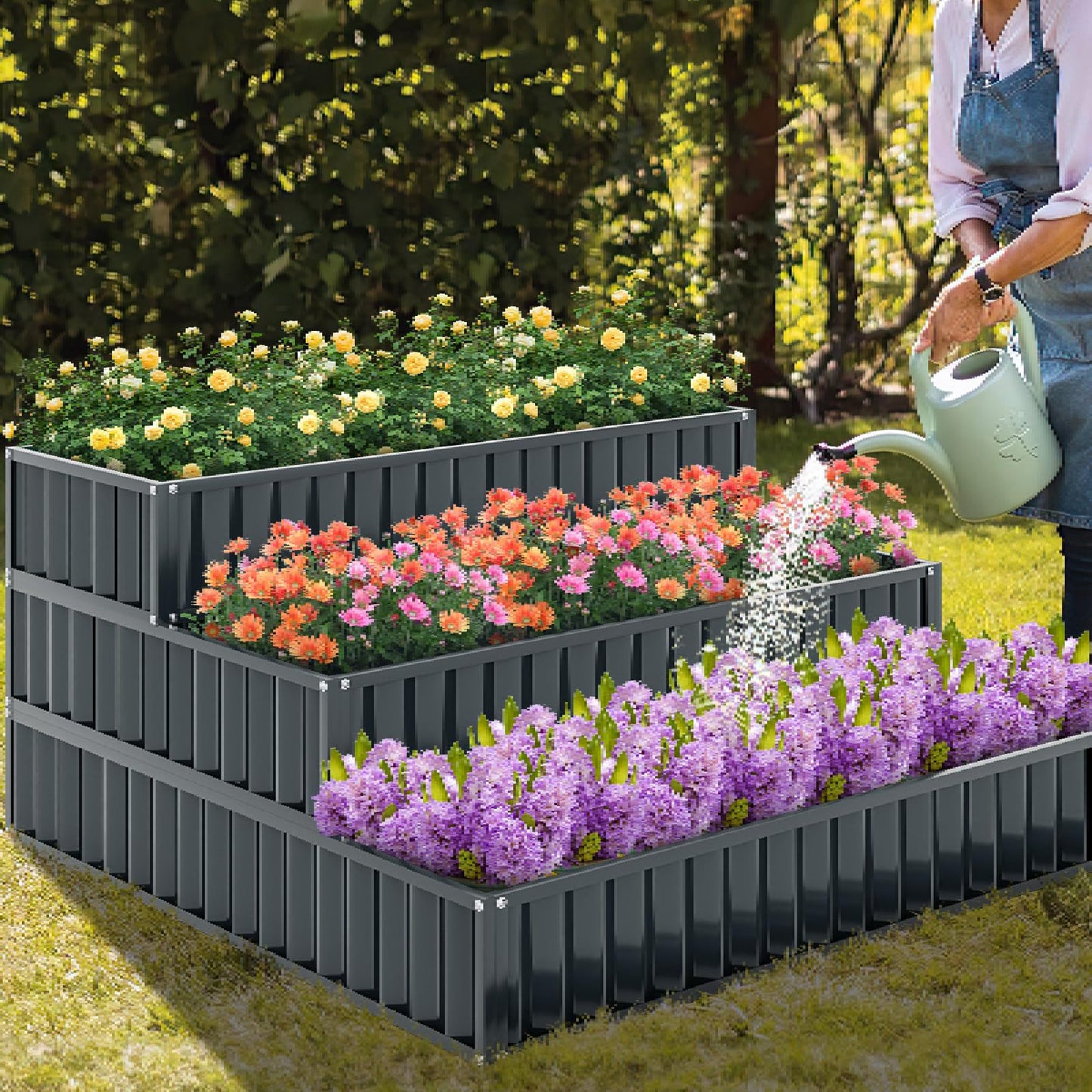 3-Tier Raised Garden Bed with Open ended Base for Vegetable Fruit Flower Herb
