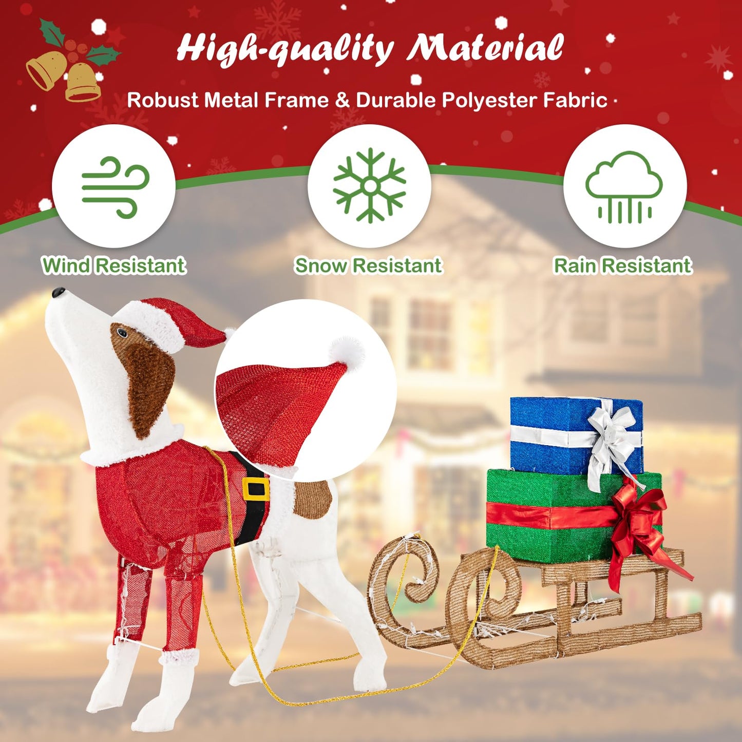 Pre-lit Lighted Christmas Dog Sleigh Gift Boxes Combo Decoration