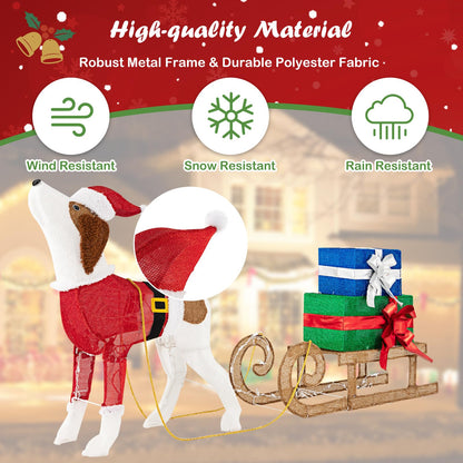 Pre-lit Lighted Christmas Dog Sleigh Gift Boxes Combo Decoration