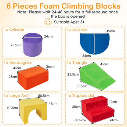 6 Pieces Foam Climbing Blocks for Kids with Slide and Tunnel for Toddlers 3+