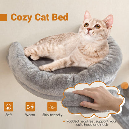 Wall-Mounted Cat Tower Set with 2-Tier Platform and 2 Comfy Cat Condos
