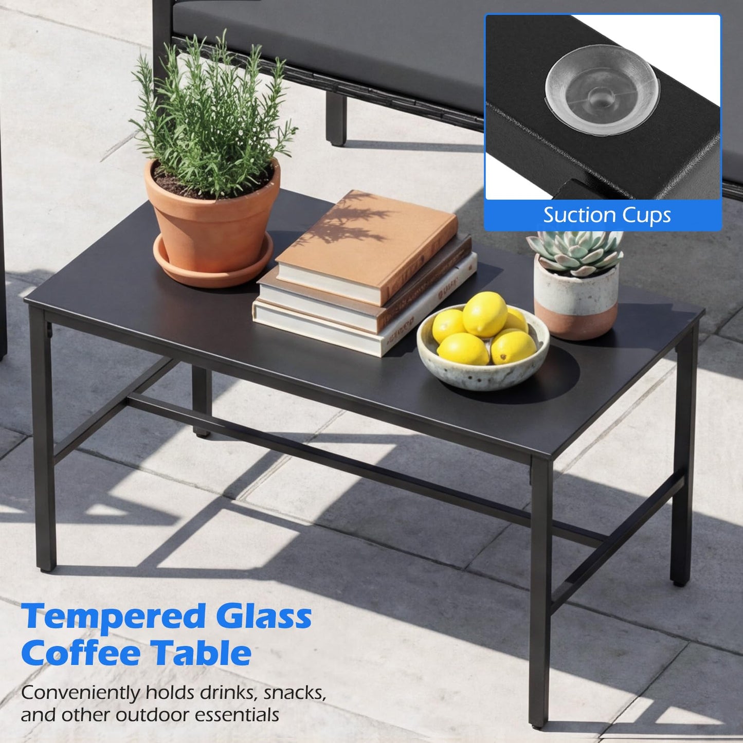 4-Piece Rattan Garden Furniture Set, Patio Conversation Set with Loveseat