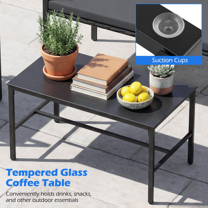 4-Piece Rattan Garden Furniture Set, Patio Conversation Set with Loveseat