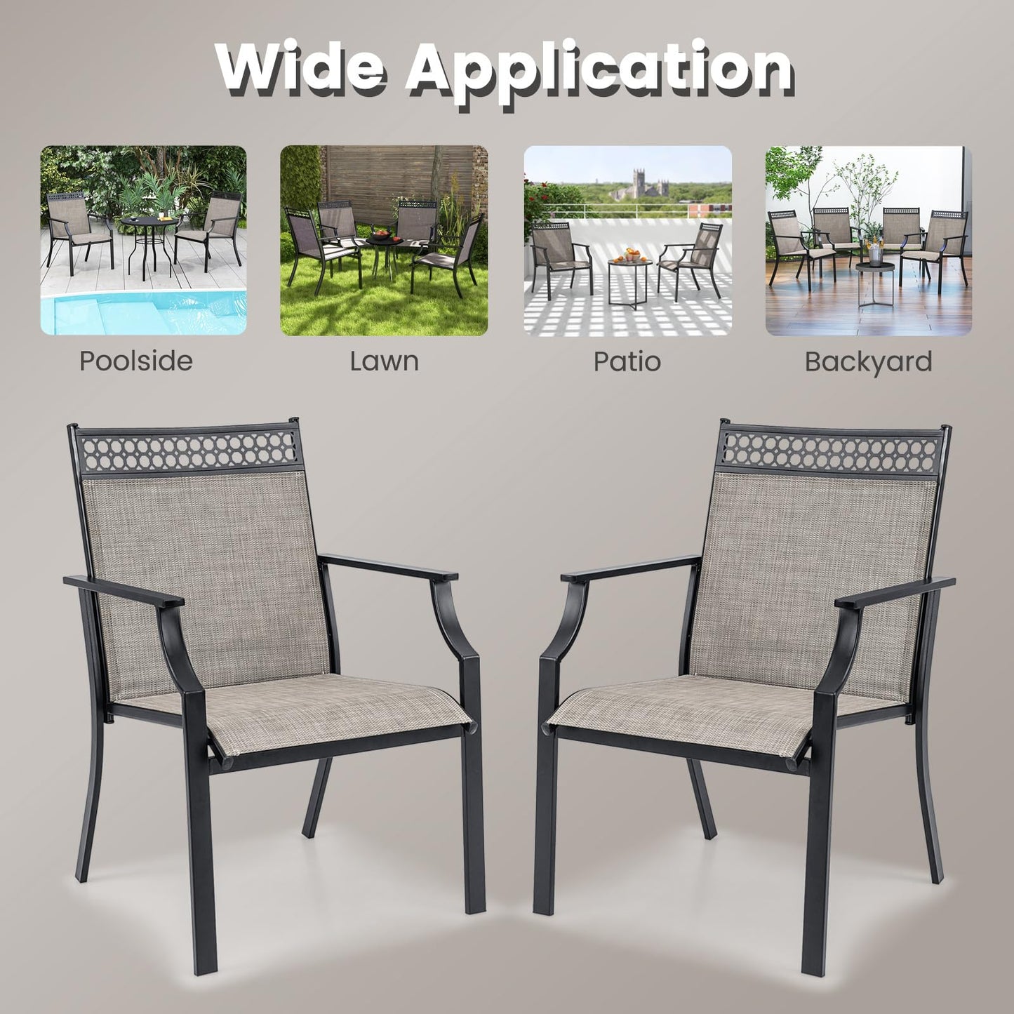 Large Outdoor Chairs with Breathable Seat & Ergonomic Back
