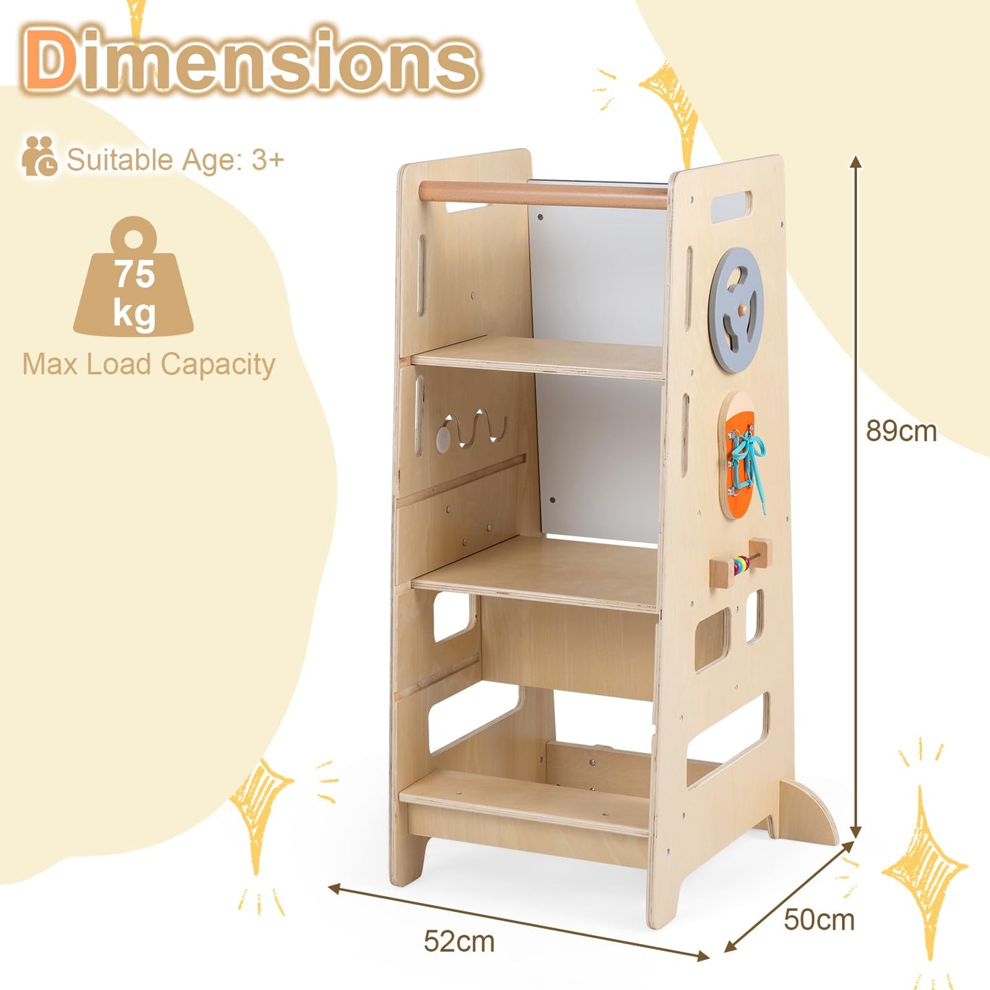 Toddler Standing Tower, Wooden Kids Step Stool with Chalkboard