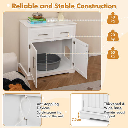 Wooden Cat Litter Box Enclosure with 2 Drawers