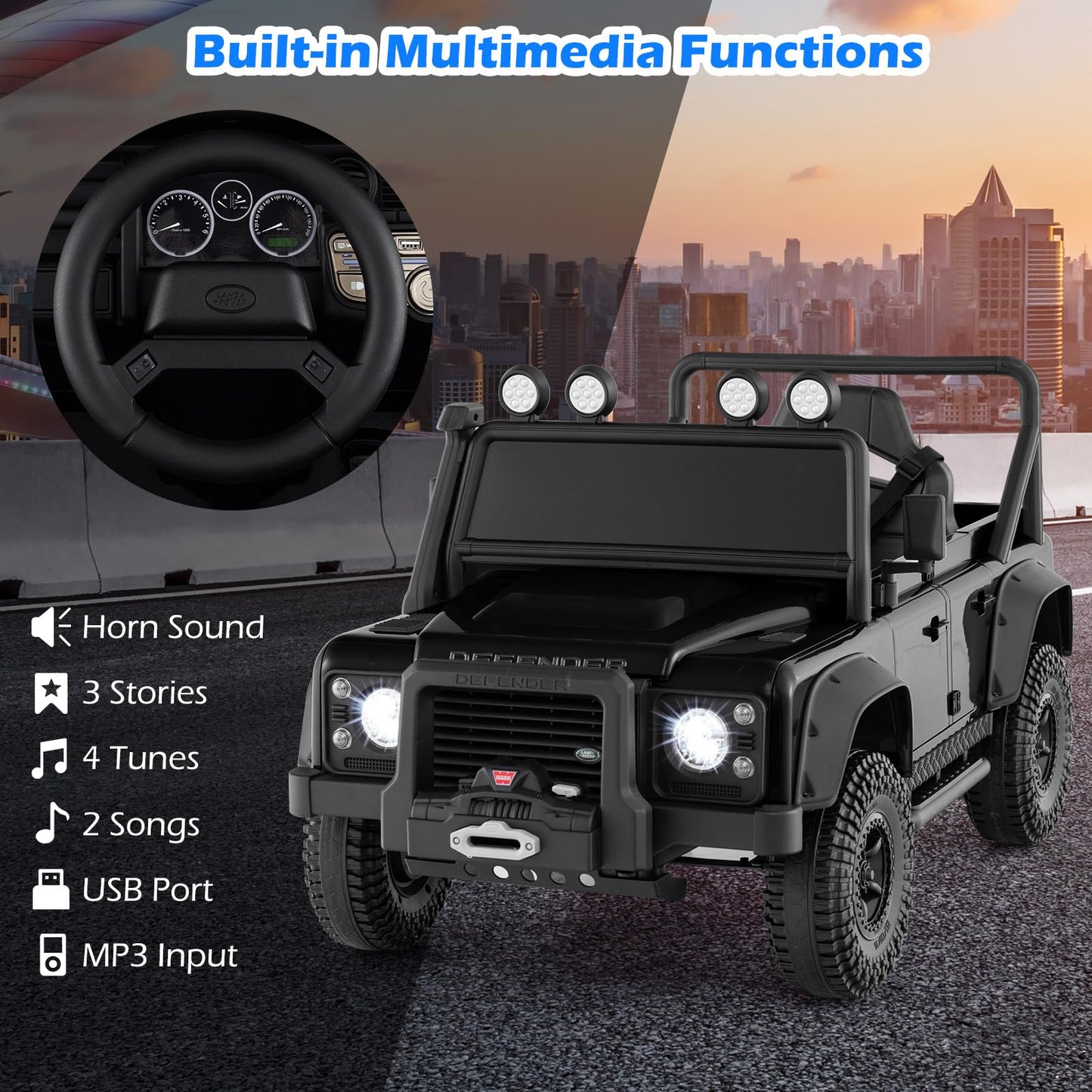 12V Kids Ride on Car, Land Rover Licensed Electric Cars with Remote Control