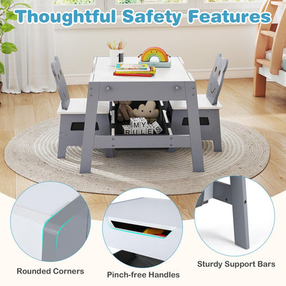 Kids Table and Chairs, Multifunctional Activity Desk with Chalkboard & Whiteboard