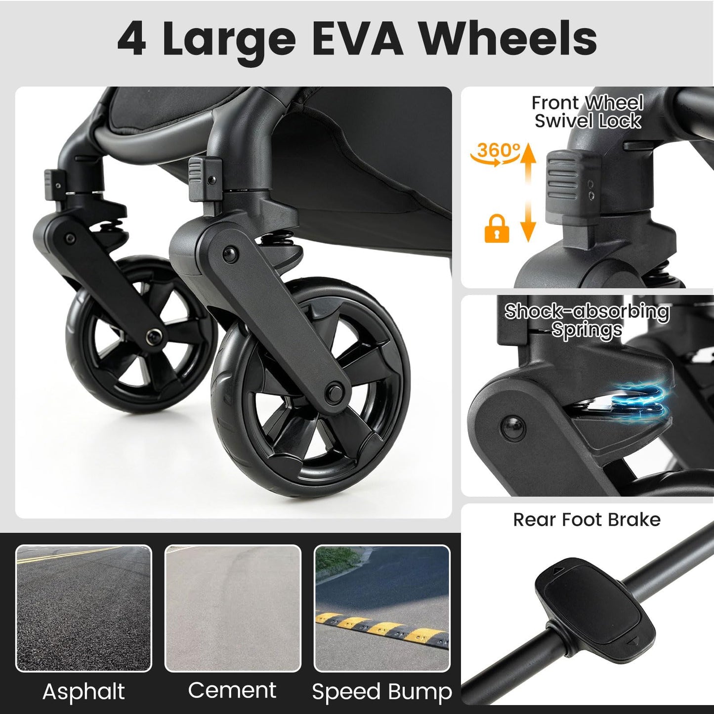 2-in-1 Convertible Baby Stroller with Car Seat Adapters High Landscape Folding Newborn Pram Stroller