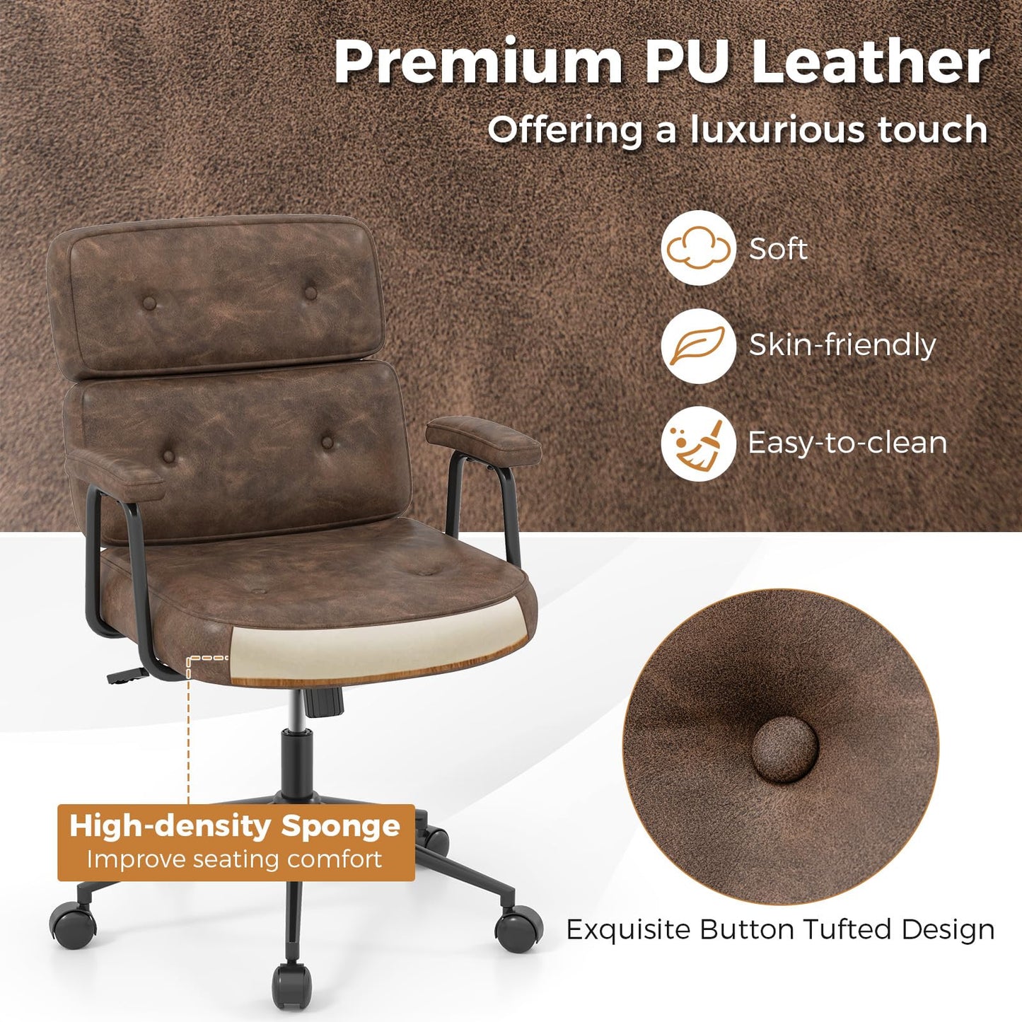 PU Leather Upholstered Office Chair with Button Tufted Back
