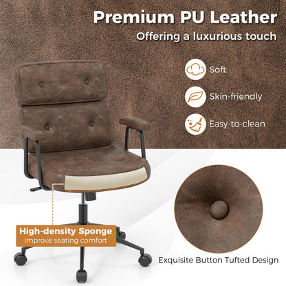 PU Leather Upholstered Office Chair with Button Tufted Back