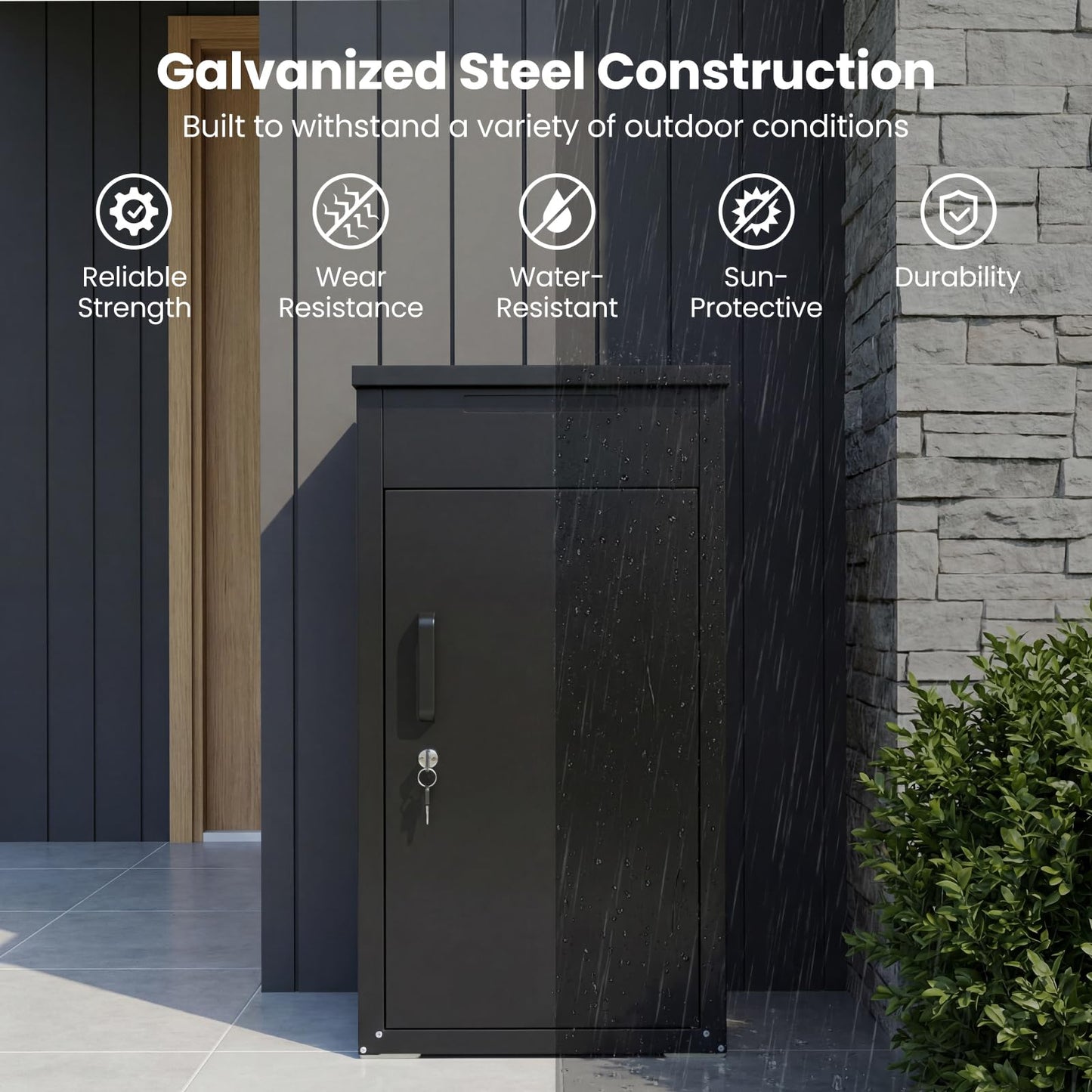 Lockable Package Delivery Box for Outside, Large Galvanized Steel Mailbox