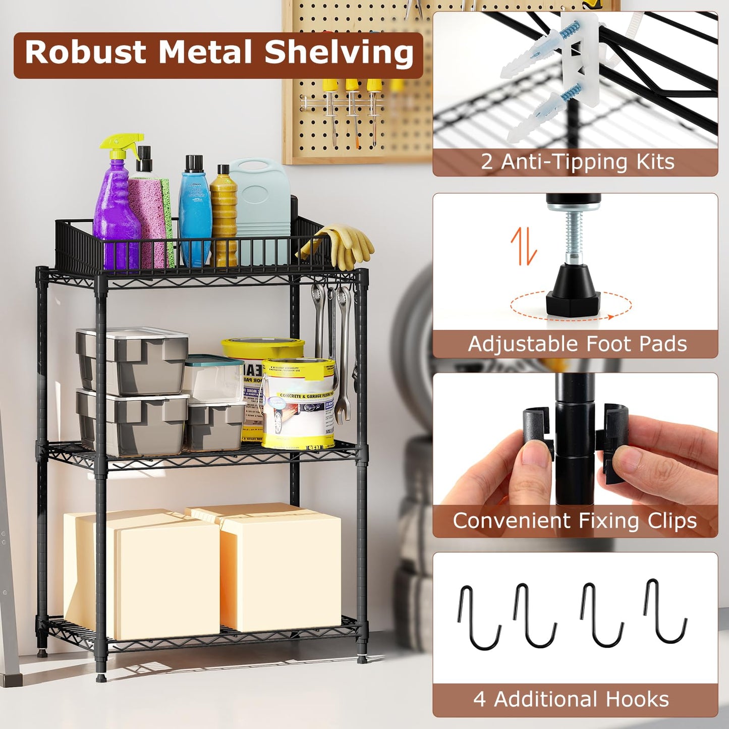 3/4/5/6-Tier Wire Shelving Unit Adjustable Metal Storage Shelves with V-shaped Shelving Rack