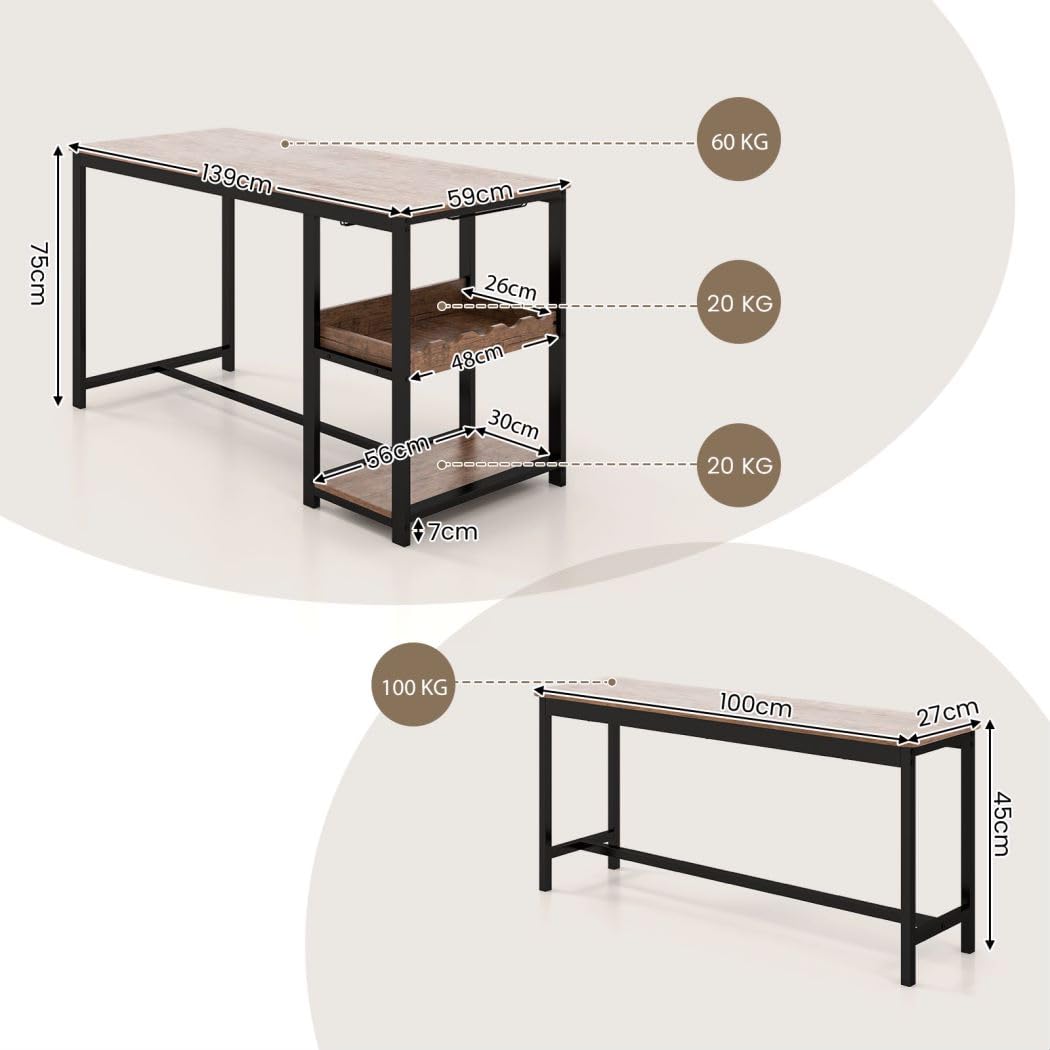3PCS Dining Table and Benches Set
