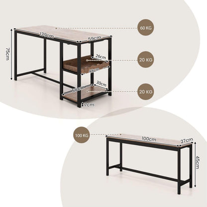 3PCS Dining Table and Benches Set