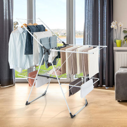 Foldable 2 level Laundry Drying Rack with Adjustable Wings and Clips