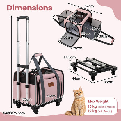 Rolling Cat Carrier with Wheels and Telescopic Handle
