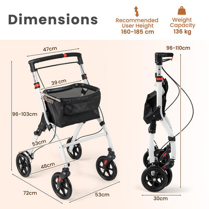 Rollator Walkers Lightweight Foldable Rolling Walker with Tray for Seniors