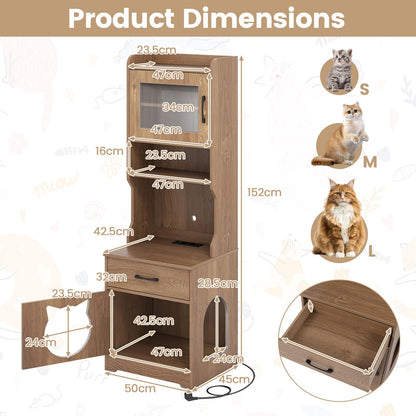 152 cm Tall Cat Litter Box Enclosure with Adjustable LED Light