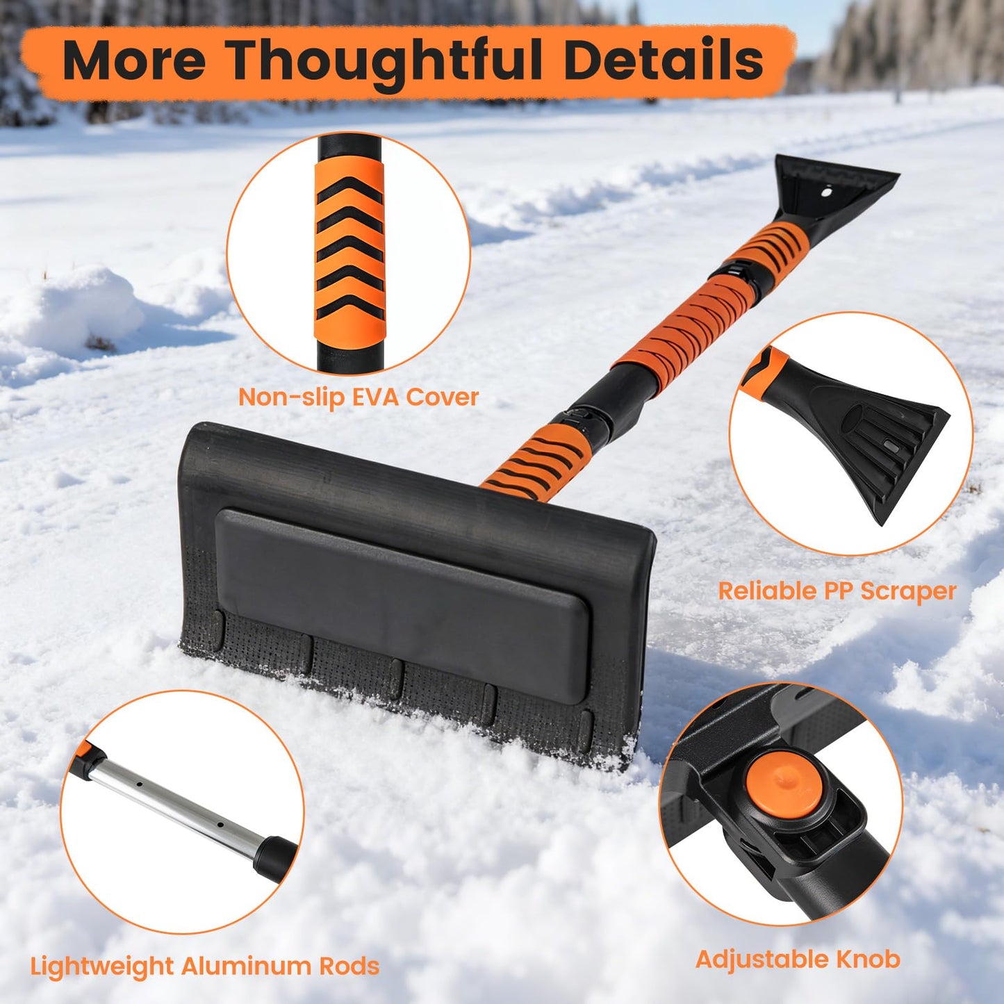 2 in 1 Extendable Snow Shovel 41” Ice Scraper