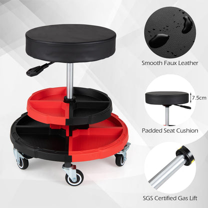 150 KG Max Load Rolling Mechanic Stool with Cushioned Seat Dual Tool Trays for Repair Shop