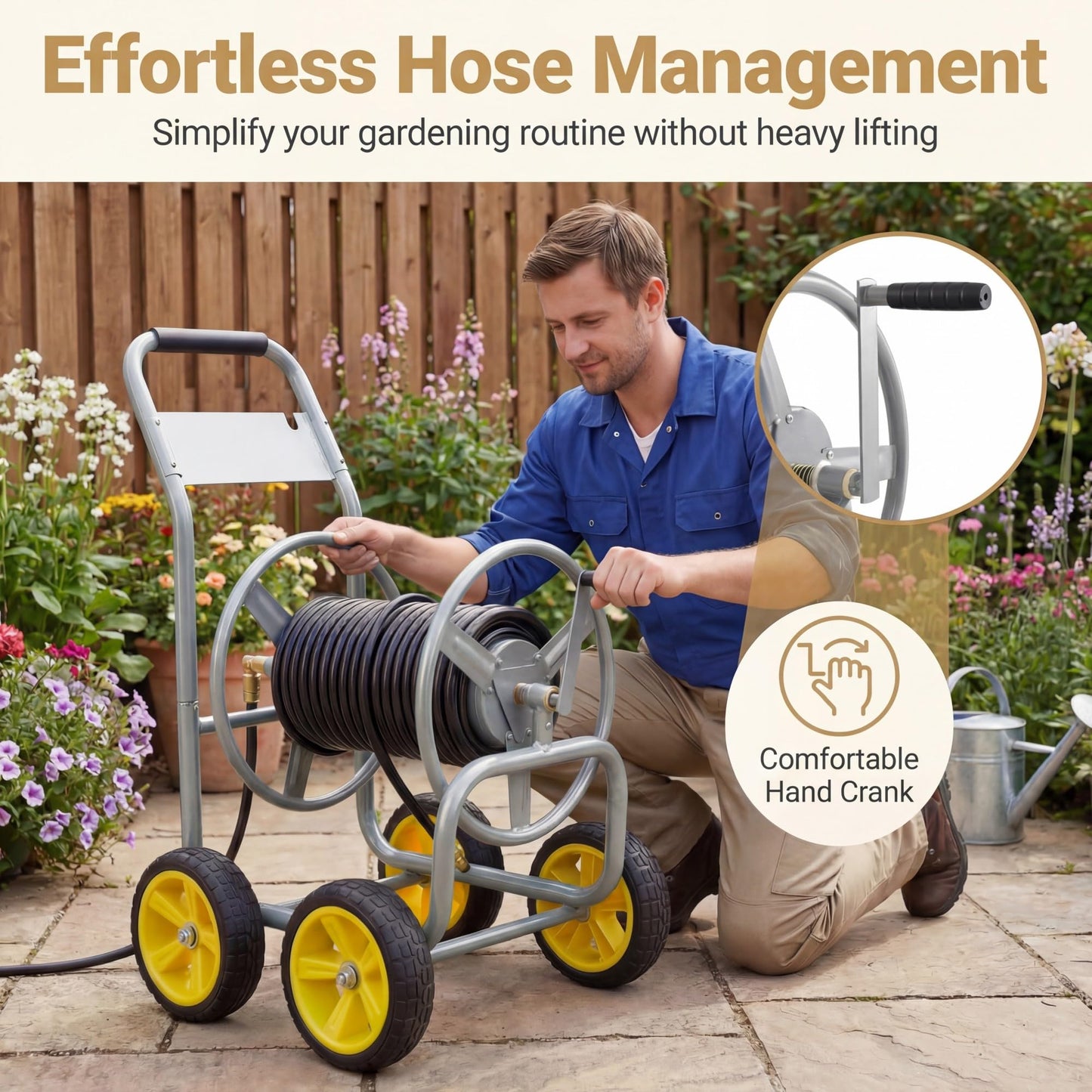 GiantexUK Garden Hose Reel Cart, Heavy-Duty Metal Hose Pipe Trolley with 4 Wheels