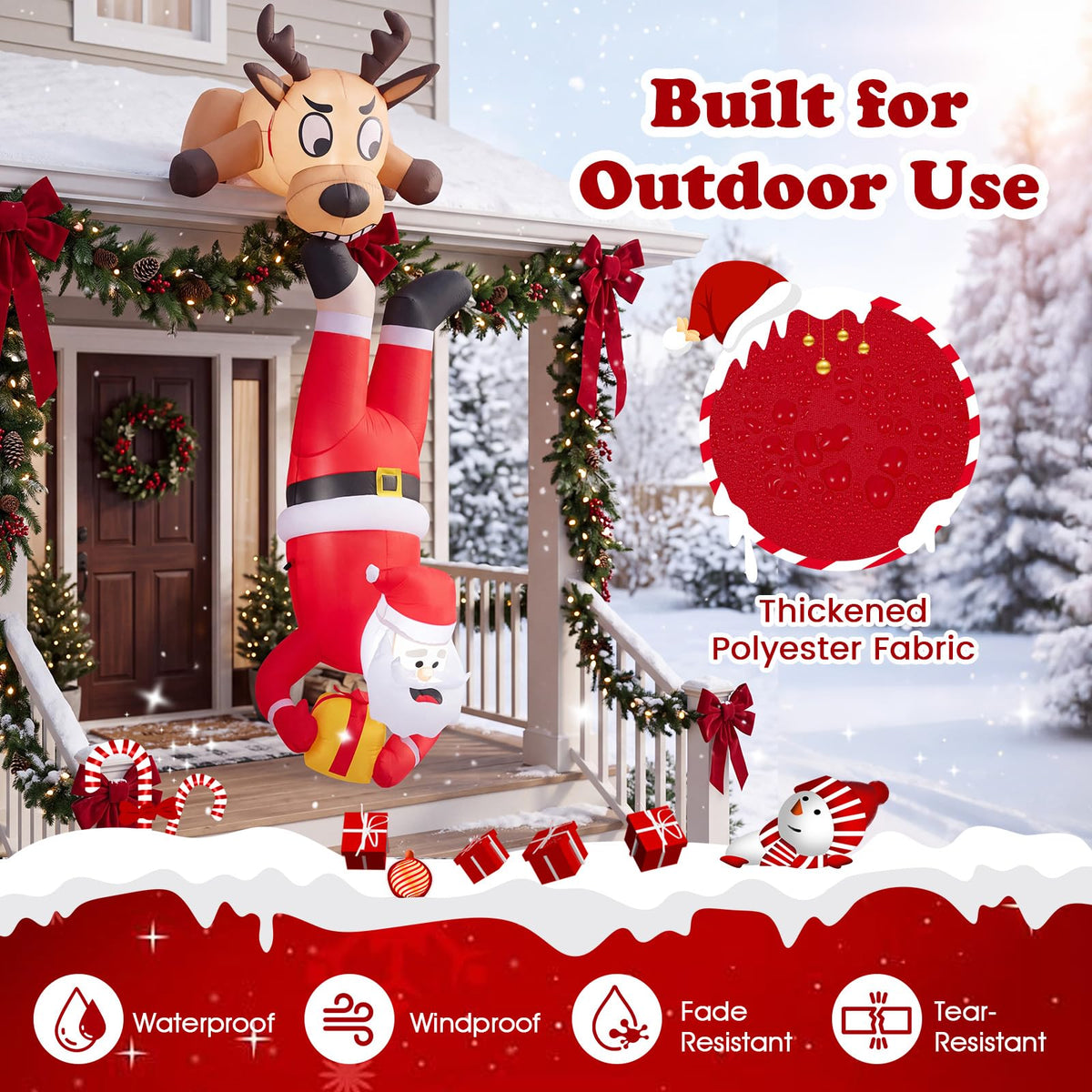 Inflatable Christmas Santa Claus and Reindeer, 8FT Self Inflating Xmas Decoration
