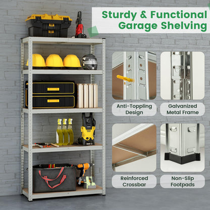 5 Tier Metal Shelving Unit with Adjustable Height for Garages