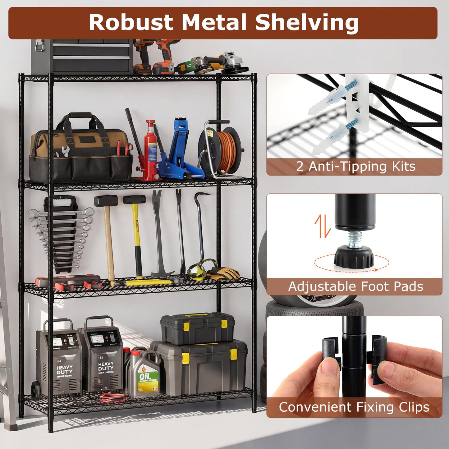3/4/5/6-Tier Metal Shelving Unit, Adjustable Wire Storage Shelves with V-shaped Shelving Rack