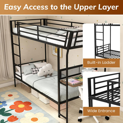 Bunk Bed with Desk Loft Bed with Wooden Tabletop and Shelf