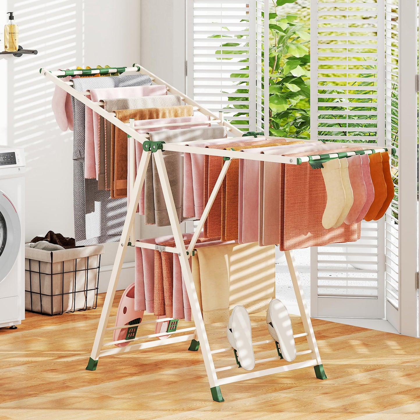 2-Level Clothes Airer Dryer Horse with Height-Adjustable Wings (163x56x99-158cm)