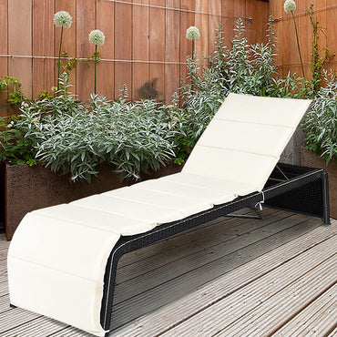 Rattan Sun Lounger with Cushion and Adjustable Feet
