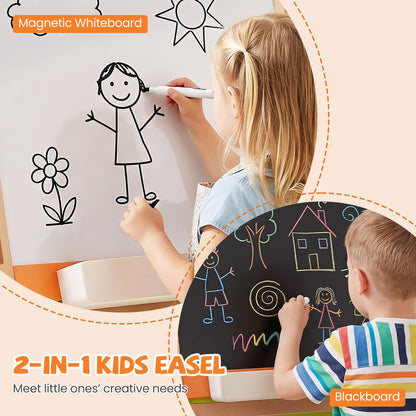 2-in-1 Art Easel for Kids with Magnetic Whiteboard & Blackboard for Ages 3+