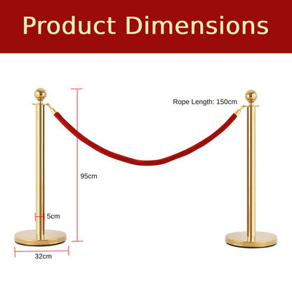 4 Pack Queue Barrier Posts, Stainless Steel Gold Round Top Security Stanchion Rope Divider