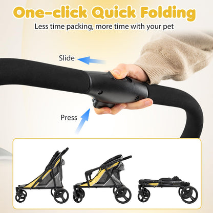 Dog Stroller for Large Dogs with One-Step Brake & Mesh Windows and Storage Bag