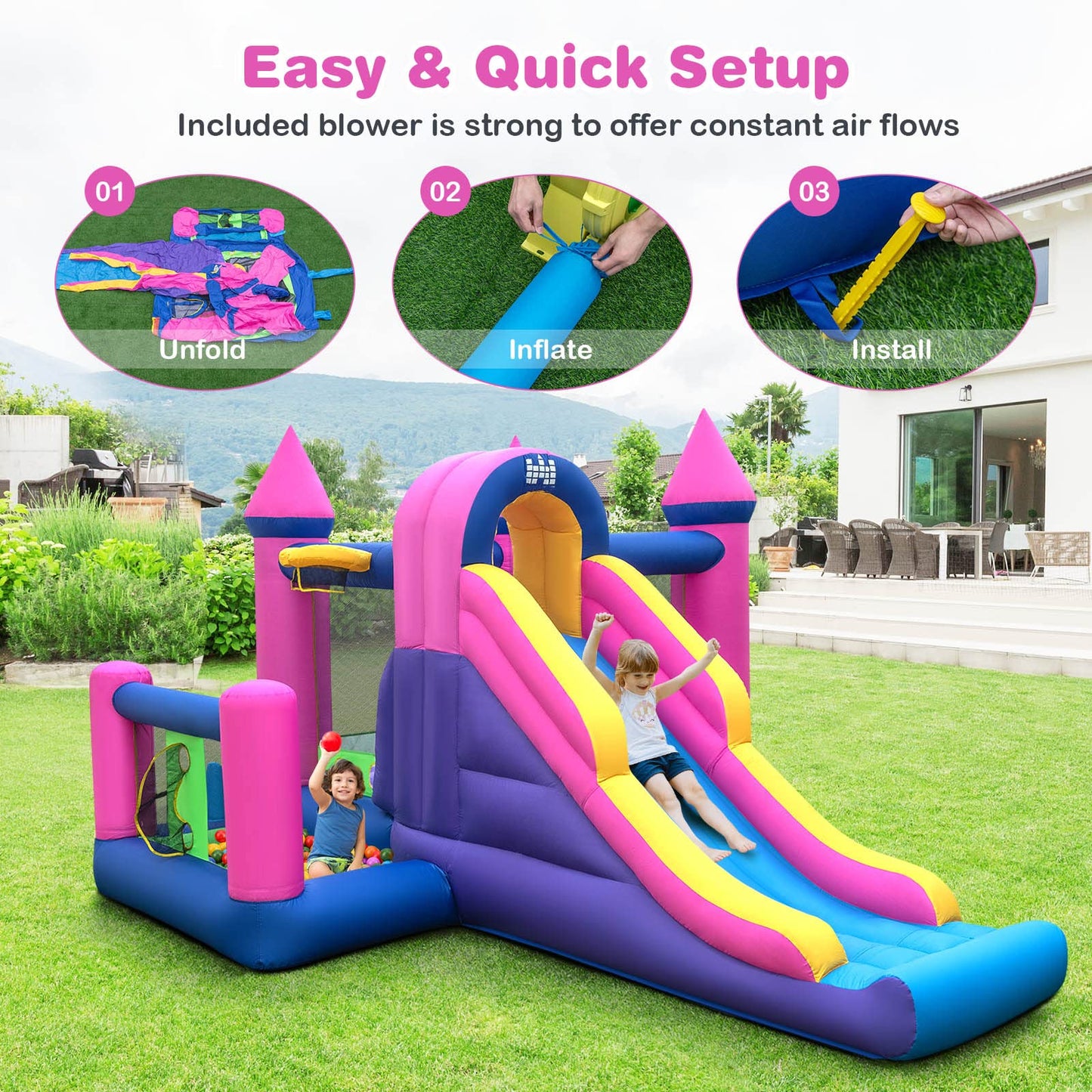 Inflatable Bouncy Castle, Kids Bounce House with 680W Blower