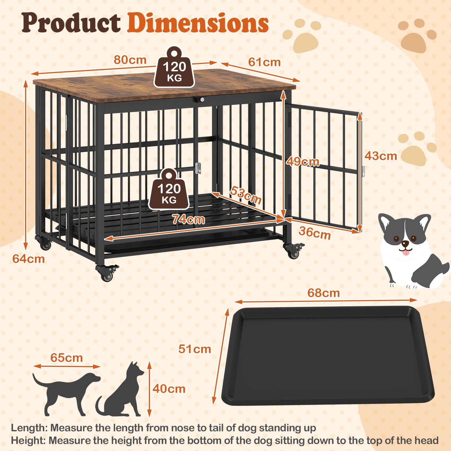 Dog Crate Furniture on Wheels, Foldable Dog Kennel Side Table with Lockable Door