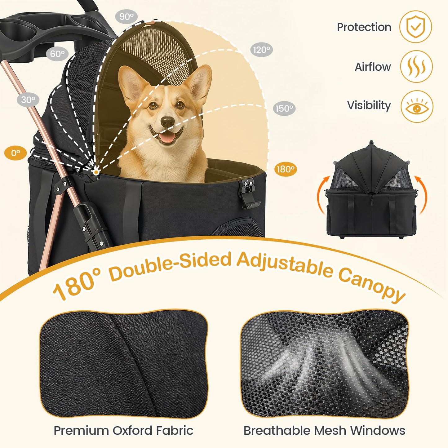 3-in-1 Pet Stroller, Foldable Dog Pushchair